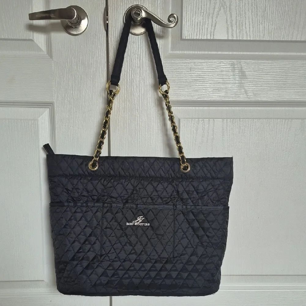 Baby Couture Black Quilted Tote with Gold Chain
